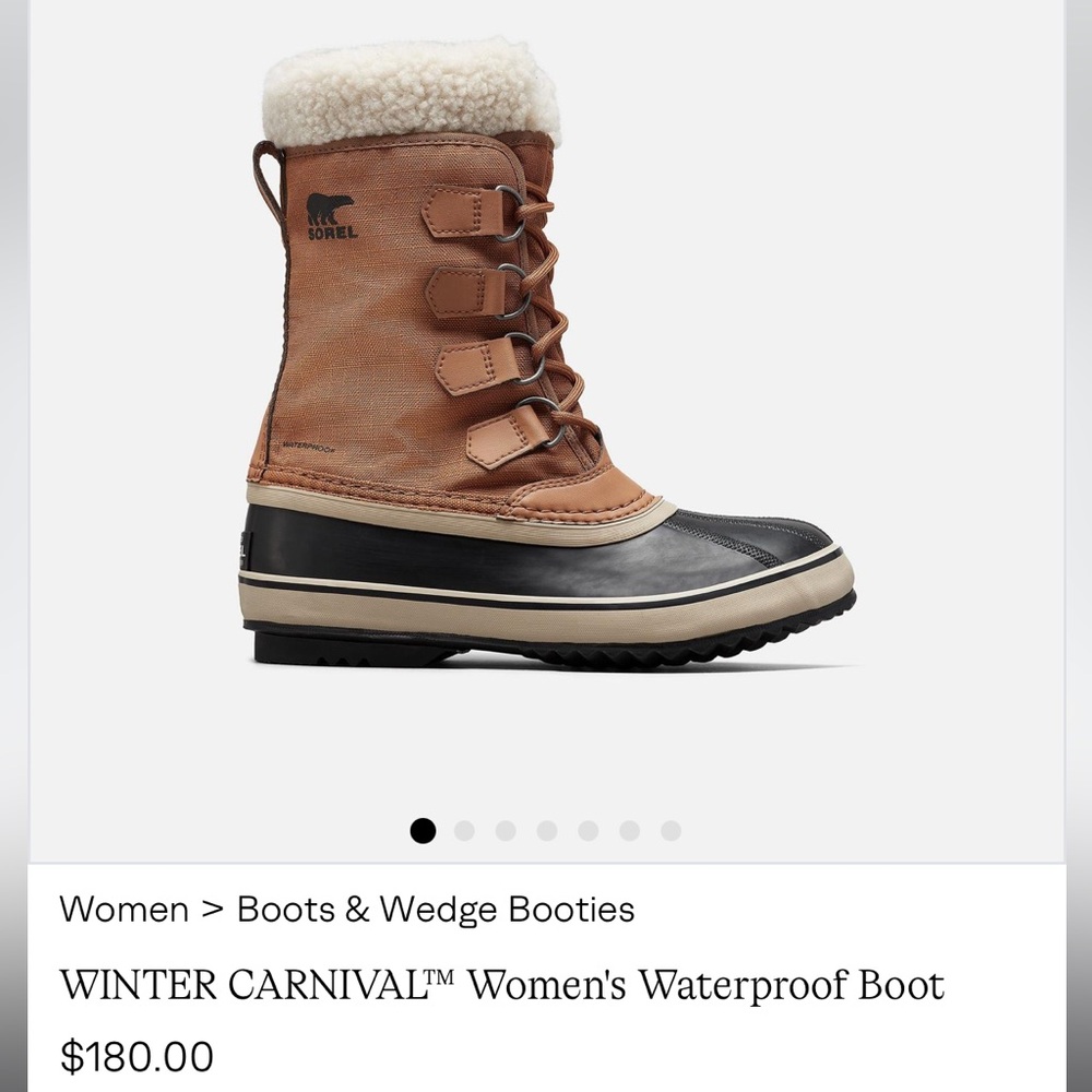 Sorel Women’s Winter Carnival, camel brown waterproof Boots, Size 6 women’s